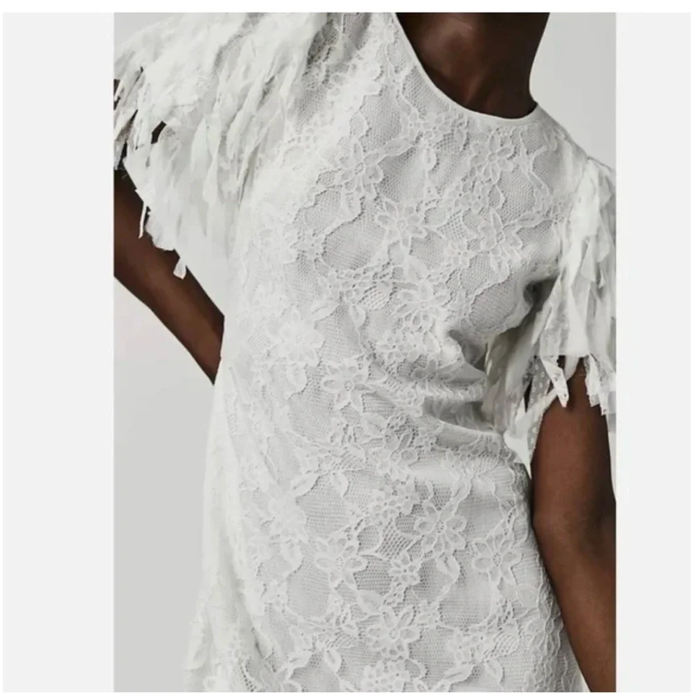 Free People Songbird Mini Dress Lace Frilled White M